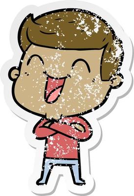 distressed sticker of a cartoon man laughing