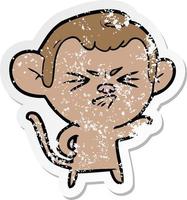 distressed sticker of a cartoon angry monkey vector