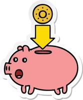 sticker of a cute cartoon piggy bank vector