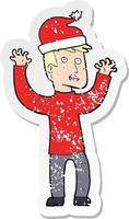 retro distressed sticker of a cartoon man ready for christmas vector