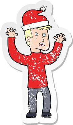 retro distressed sticker of a cartoon man ready for christmas