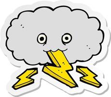 sticker of a cartoon thundercloud vector