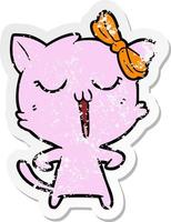 distressed sticker of a cartoon cat vector