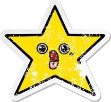 distressed sticker of a cute cartoon gold star vector