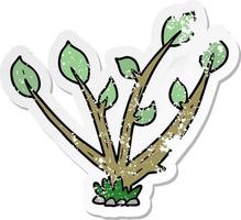 pegatina angustiada de una planta brotando de dibujos animados vector