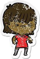 distressed sticker of a annoyed cartoon girl vector