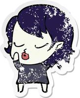 distressed sticker of a cute cartoon vampire girl vector