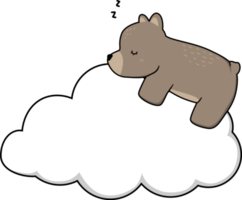 Cute Bear Sleeping on Cloud Element png