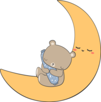 mignon ours endormi sur l'élément lune png