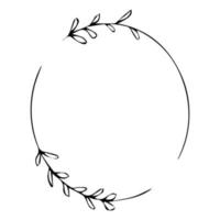 Elegant oval floral frame, border silhouette in hand drawn doodle style isolated on white background. vector