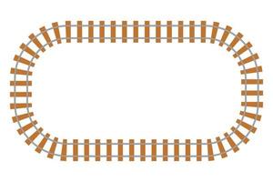 Rail way top view, train road in cartoon style isolated on white background. Curve line round railroad. . Vector illustration