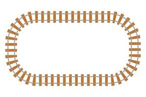 Rail way top view, train road in cartoon style isolated on white background. Curve line round railroad. . Vector illustration