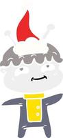 friendly flat color illustration of a spaceman wearing santa hat vector