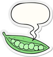 cartoon peas in pod and speech bubble sticker vector