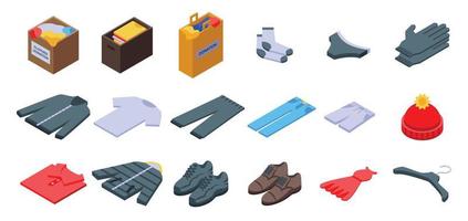 Clothes donation icons set, isometric style vector