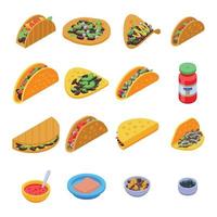 Tacos icons set, isometric style vector