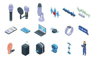 Speech recognition icons set, isometric style vector