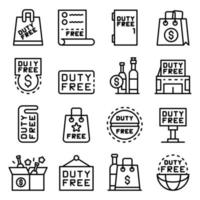 Duty free shop icons set, outline style vector