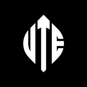 UTE circle letter logo design with circle and ellipse shape. UTE ellipse letters with typographic style. The three initials form a circle logo. UTE Circle Emblem Abstract Monogram Letter Mark Vector. vector