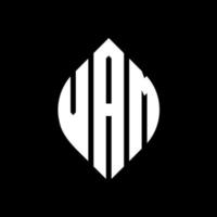 VAM circle letter logo design with circle and ellipse shape. VAM ellipse letters with typographic style. The three initials form a circle logo. VAM Circle Emblem Abstract Monogram Letter Mark Vector. vector