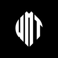 WMT circle letter logo design with circle and ellipse shape. WMT ellipse letters with typographic style. The three initials form a circle logo. WMT Circle Emblem Abstract Monogram Letter Mark Vector. vector