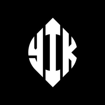 YIK circle letter logo design with circle and ellipse shape. YIK ellipse letters with typographic style. The three initials form a circle logo. YIK Circle Emblem Abstract Monogram Letter Mark Vector. vector