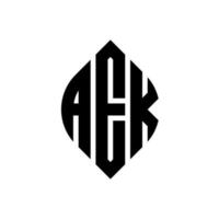 diseño de logotipo de letra de círculo aek con forma de círculo y elipse. aek elipse letras con estilo tipográfico. las tres iniciales forman un logo circular. vector de marca de letra de monograma abstracto del emblema del círculo aek.