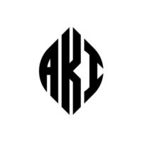 AKI circle letter logo design with circle and ellipse shape. AKI ellipse letters with typographic style. The three initials form a circle logo. AKI Circle Emblem Abstract Monogram Letter Mark Vector. vector