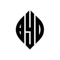 BYD circle letter logo design with circle and ellipse shape. BYD ellipse letters with typographic style. The three initials form a circle logo. BYD Circle Emblem Abstract Monogram Letter Mark Vector. vector