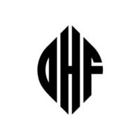 diseño de logotipo de letra de círculo dhf con forma de círculo y elipse. letras elipses dhf con estilo tipográfico. las tres iniciales forman un logo circular. vector de marca de letra de monograma abstracto del emblema del círculo dhf.