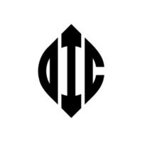 DIC circle letter logo design with circle and ellipse shape. DIC ellipse letters with typographic style. The three initials form a circle logo. DIC Circle Emblem Abstract Monogram Letter Mark Vector. vector