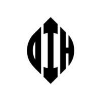 diseño de logotipo de letra de círculo dih con forma de círculo y elipse. dih letras elipses con estilo tipográfico. las tres iniciales forman un logo circular. dih círculo emblema resumen monograma letra marca vector. vector
