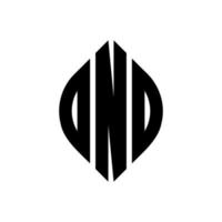diseño de logotipo de letra de círculo dnd con forma de círculo y elipse. letras de elipse dnd con estilo tipográfico. las tres iniciales forman un logo circular. vector de marca de letra de monograma abstracto del emblema del círculo dnd.