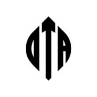 diseño de logotipo de letra de círculo dta con forma de círculo y elipse. letras de elipse dta con estilo tipográfico. las tres iniciales forman un logo circular. vector de marca de letra de monograma abstracto del emblema del círculo dta.