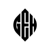 GEH circle letter logo design with circle and ellipse shape. GEH ellipse letters with typographic style. The three initials form a circle logo. GEH Circle Emblem Abstract Monogram Letter Mark Vector. vector