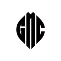 diseño de logotipo de letra de círculo gmc con forma de círculo y elipse. Letras de elipse gmc con estilo tipográfico. las tres iniciales forman un logo circular. vector de marca de letra de monograma abstracto del emblema del círculo gmc.