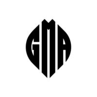 GMA circle letter logo design with circle and ellipse shape. GMA ellipse letters with typographic style. The three initials form a circle logo. GMA Circle Emblem Abstract Monogram Letter Mark Vector. vector