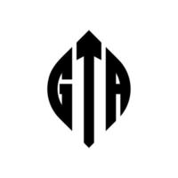 Diseño de logotipo de letra de círculo gta con forma de círculo y elipse. gta letras elipses con estilo tipográfico. las tres iniciales forman un logo circular. vector de marca de letra de monograma abstracto del emblema del círculo gta.