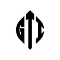 diseño de logotipo de letra de círculo gti con forma de círculo y elipse. gti letras elipses con estilo tipográfico. las tres iniciales forman un logo circular. vector de marca de letra de monograma abstracto del emblema del círculo gti.