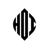 HOI circle letter logo design with circle and ellipse shape. HOI ellipse letters with typographic style. The three initials form a circle logo. HOI Circle Emblem Abstract Monogram Letter Mark Vector. vector