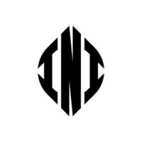INI circle letter logo design with circle and ellipse shape. INI ellipse letters with typographic style. The three initials form a circle logo. INI Circle Emblem Abstract Monogram Letter Mark Vector. vector