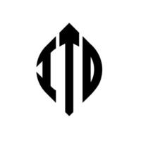 Diseño de logotipo de letra de círculo de ito con forma de círculo y elipse. ito letras elipses con estilo tipográfico. las tres iniciales forman un logo circular. vector de marca de letra de monograma abstracto del emblema del círculo de ito.