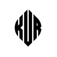diseño de logotipo de letra de círculo kur con forma de círculo y elipse. kur letras elipses con estilo tipográfico. las tres iniciales forman un logo circular. vector de marca de letra de monograma abstracto del emblema del círculo kur.