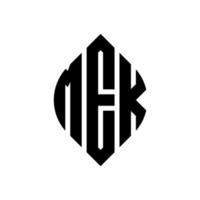 diseño de logotipo de letra de círculo mek con forma de círculo y elipse. mek elipse letras con estilo tipográfico. las tres iniciales forman un logo circular. vector de marca de letra de monograma abstracto del emblema del círculo mek.