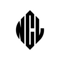 NCL circle letter logo design with circle and ellipse shape. NCL ellipse letters with typographic style. The three initials form a circle logo. NCL Circle Emblem Abstract Monogram Letter Mark Vector. vector