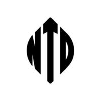 diseño de logotipo de letra de círculo ntd con forma de círculo y elipse. ntd letras elipses con estilo tipográfico. las tres iniciales forman un logo circular. vector de marca de letra de monograma abstracto del emblema del círculo ntd.