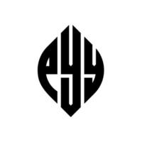 diseño de logotipo de letra de círculo pyy con forma de círculo y elipse. letras de elipse pyy con estilo tipográfico. las tres iniciales forman un logo circular. vector de marca de letra de monograma abstracto del emblema del círculo pyy.
