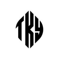 diseño de logotipo de letra de círculo tky con forma de círculo y elipse. tky letras elipses con estilo tipográfico. las tres iniciales forman un logo circular. vector de marca de letra de monograma abstracto del emblema del círculo tky.