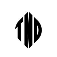 TND circle letter logo design with circle and ellipse shape. TND ellipse letters with typographic style. The three initials form a circle logo. TND Circle Emblem Abstract Monogram Letter Mark Vector. vector