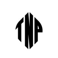 diseño de logotipo de letra de círculo tnp con forma de círculo y elipse. tnp letras elipses con estilo tipográfico. las tres iniciales forman un logo circular. vector de marca de letra de monograma abstracto del emblema del círculo tnp.